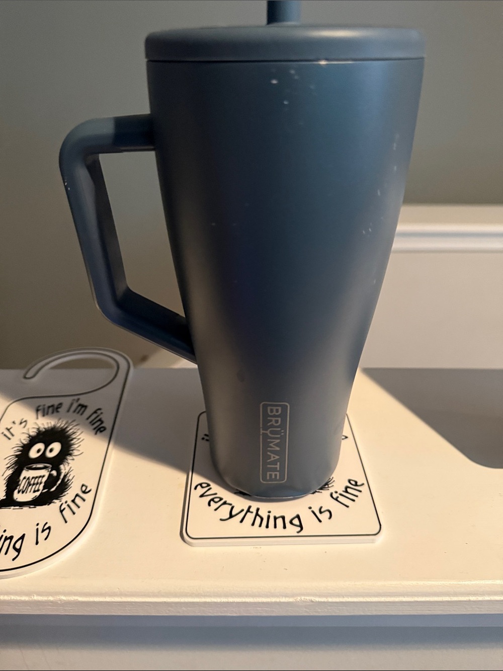 Funny Coffee Coaster, Coffee Lover Desk Sign with Stand, Door Hanger | "It's Fin - Picture 5 of 7